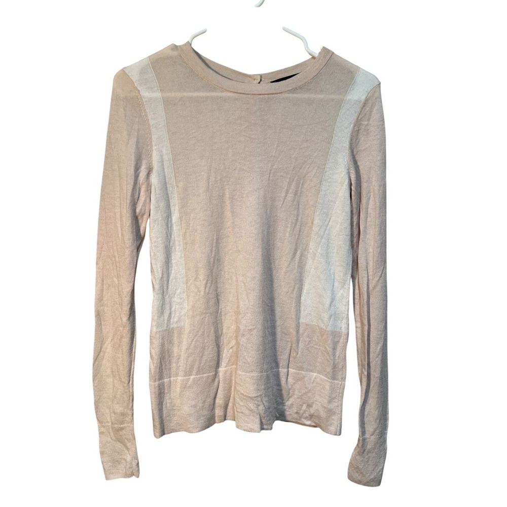 Ann Taylor Women's Size XS Lightweight Crewneck Sweater Button Back Beige Cream